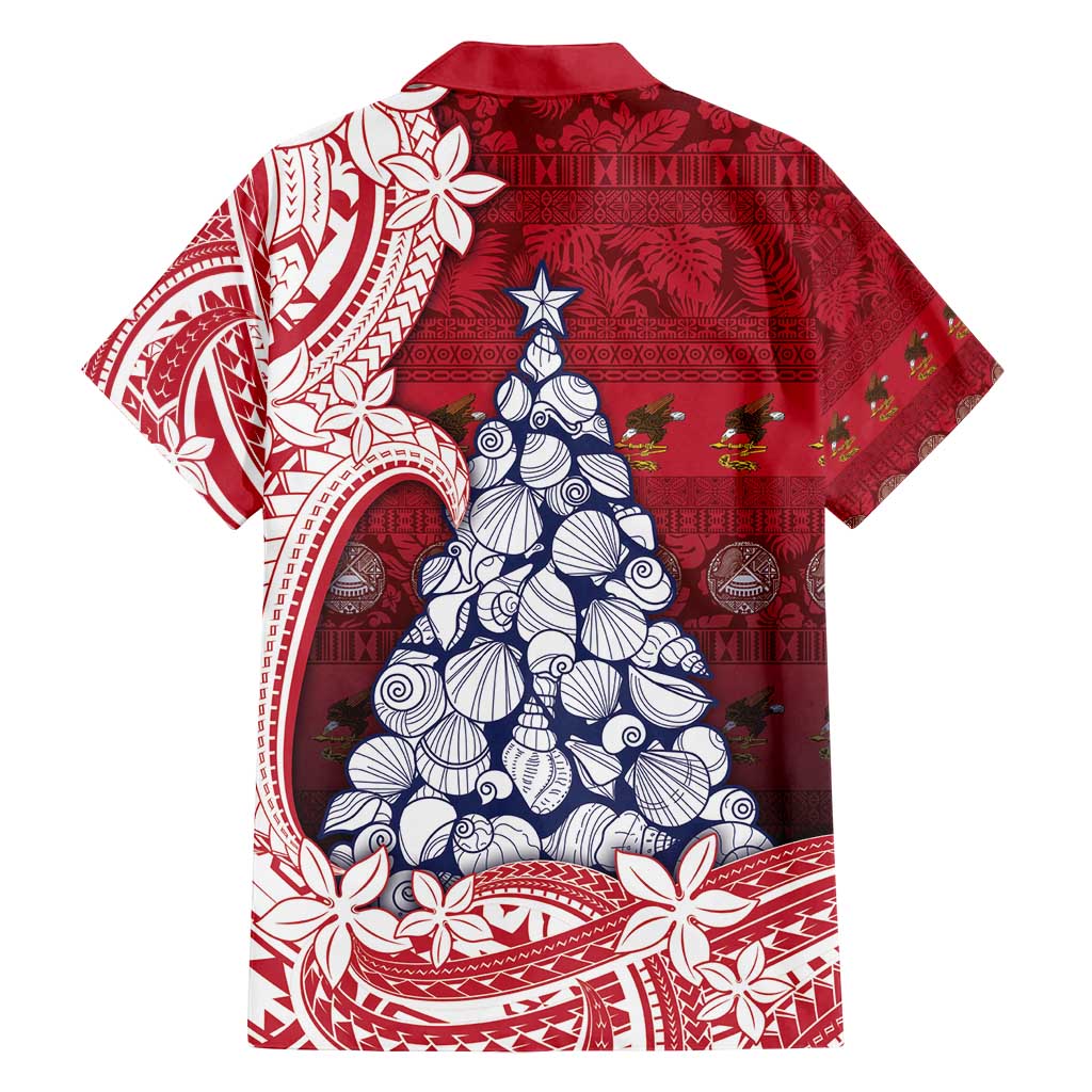 American Samoa Christmas Family Matching Off Shoulder Maxi Dress and Hawaiian Shirt Seashell Xmas Tree Tribal Waves - Polynesian Pride
