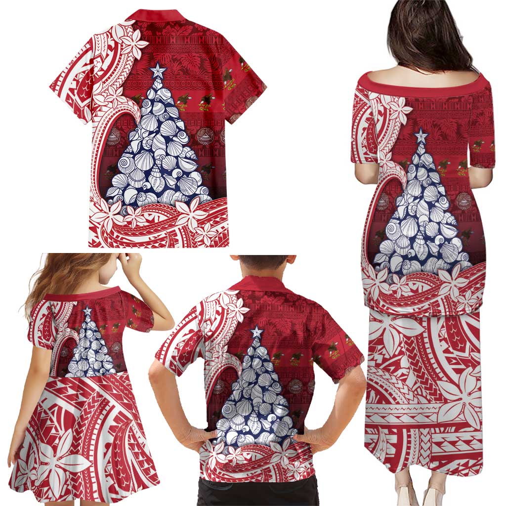American Samoa Christmas Family Matching Puletasi and Hawaiian Shirt Seashell Xmas Tree Tribal Waves DT05 - Polynesian Pride