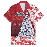 American Samoa Christmas Family Matching Puletasi and Hawaiian Shirt Seashell Xmas Tree Tribal Waves DT05 Dad's Shirt - Short Sleeve Red - Polynesian Pride