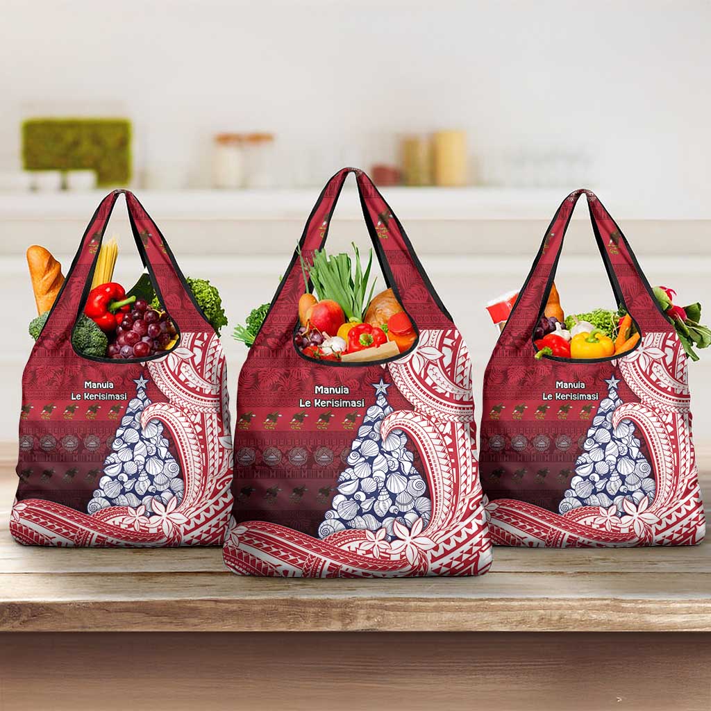 American Samoa Christmas Grocery Bag Seashell Xmas Tree Tribal Waves - Polynesian Pride