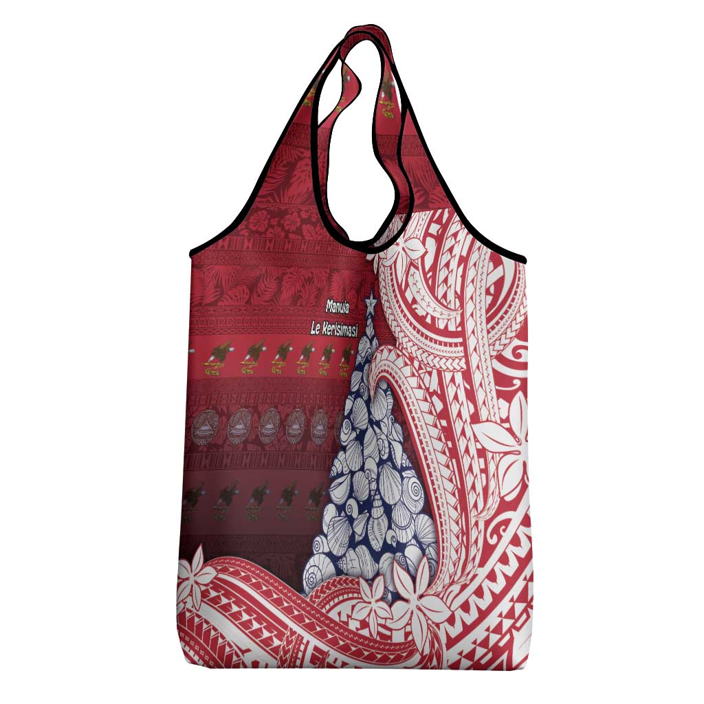 American Samoa Christmas Grocery Bag Seashell Xmas Tree Tribal Waves - Polynesian Pride