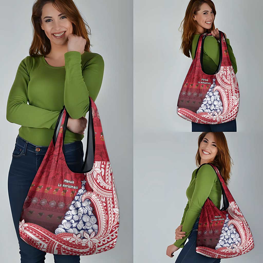 American Samoa Christmas Grocery Bag Seashell Xmas Tree Tribal Waves - Polynesian Pride