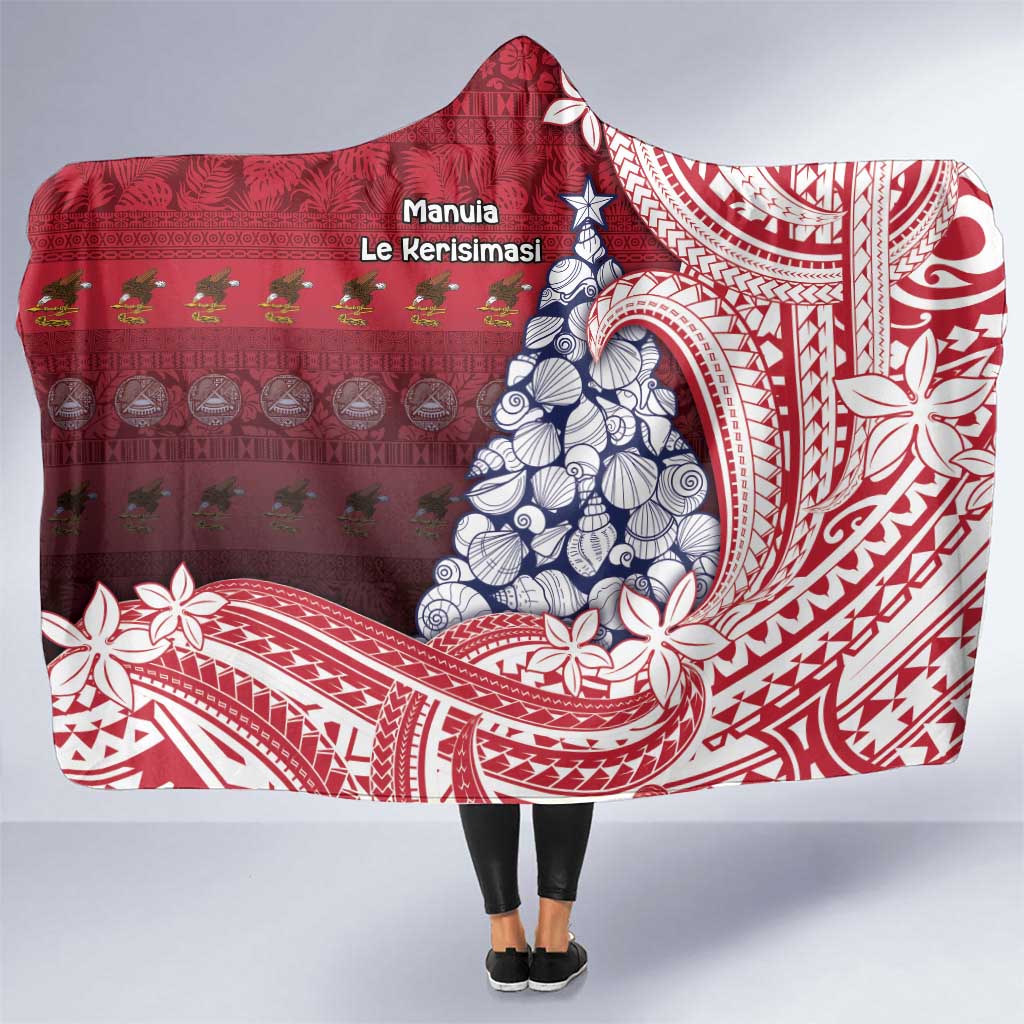 American Samoa Christmas Hooded Blanket Seashell Xmas Tree Tribal Waves - Polynesian Pride