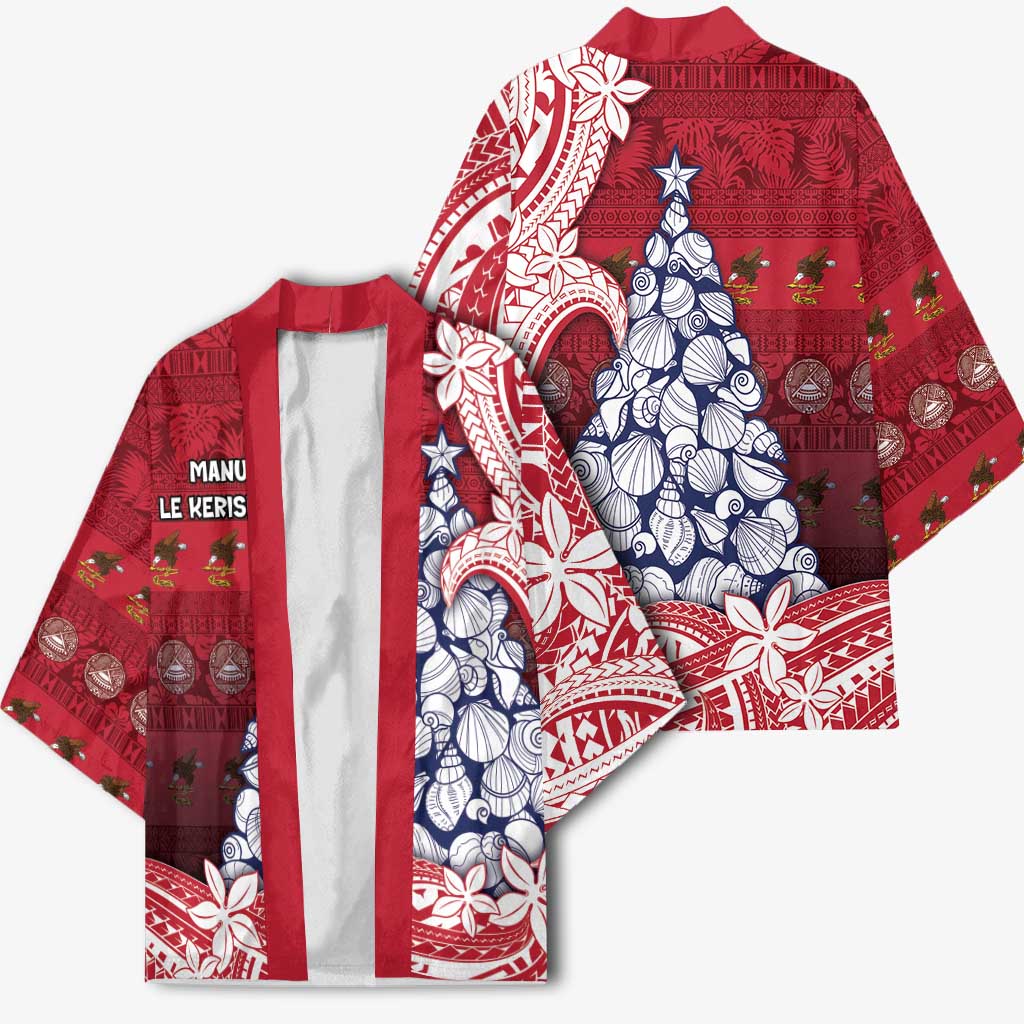 American Samoa Christmas Kimono Seashell Xmas Tree Tribal Waves - Polynesian Pride