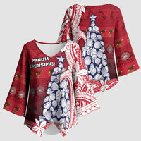American Samoa Christmas Kimono Sleeve Blouse Seashell Xmas Tree Tribal Waves - Polynesian Pride