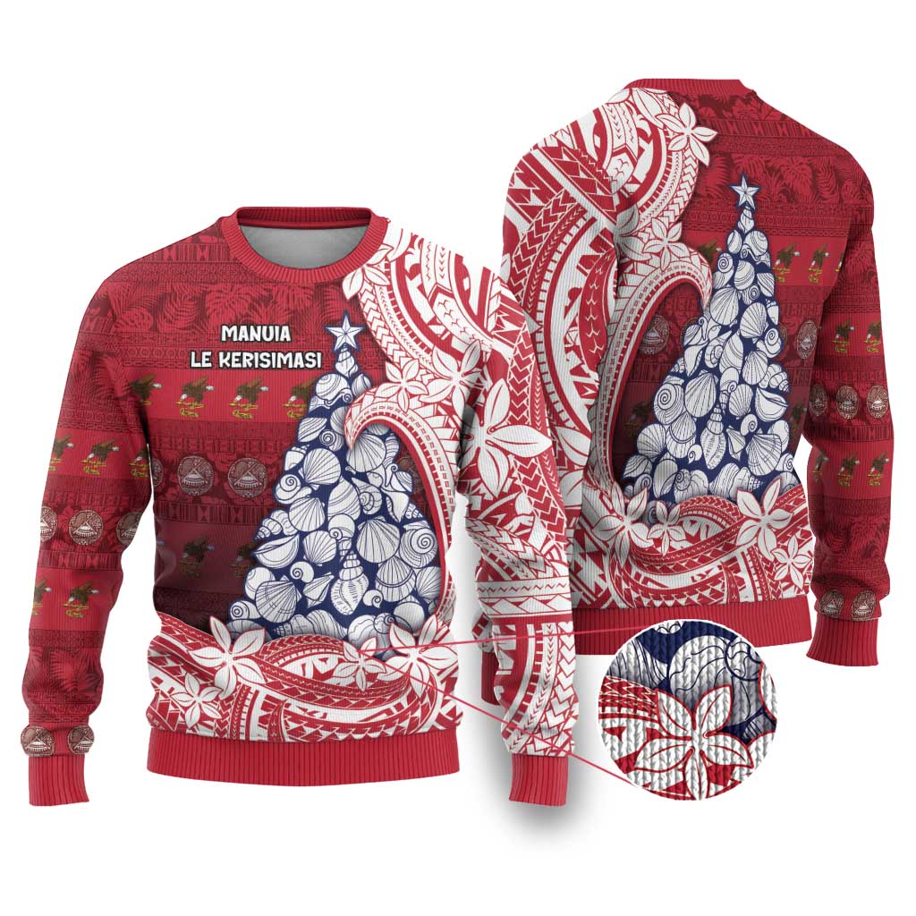 American Samoa Christmas Ugly Christmas Sweater Seashell Xmas Tree And Waves Patterns - Polynesian Pride