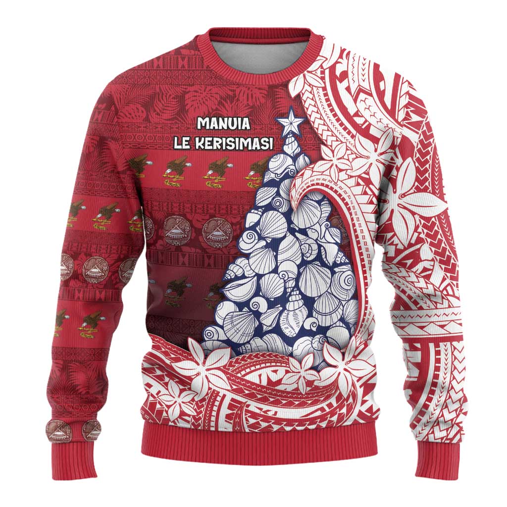 American Samoa Christmas Ugly Christmas Sweater Seashell Xmas Tree And Waves Patterns - Polynesian Pride