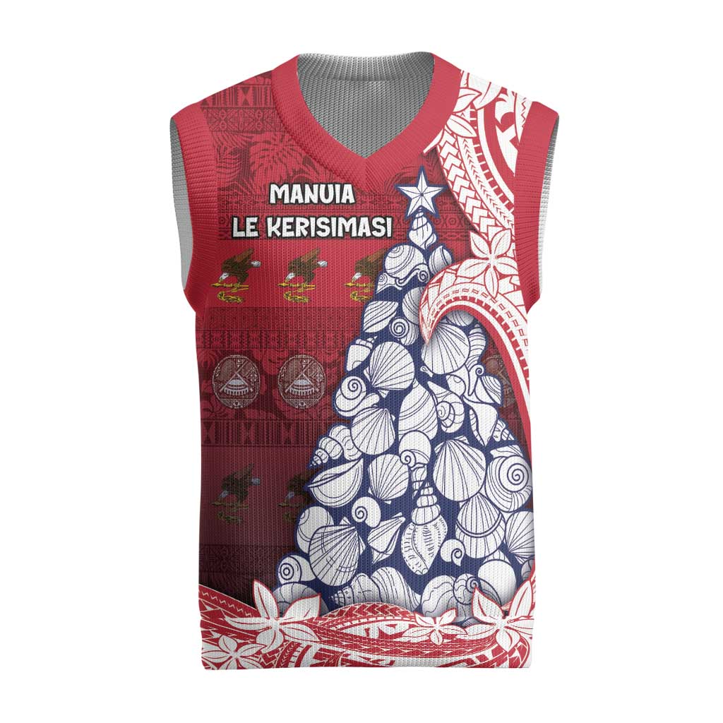 American Samoa Christmas Knitted V-Neck Vest Seashell Xmas Tree And Waves Patterns DT05 Red - Polynesian Pride
