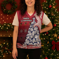 American Samoa Christmas Knitted V-Neck Vest Seashell Xmas Tree And Waves Patterns DT05 - Polynesian Pride