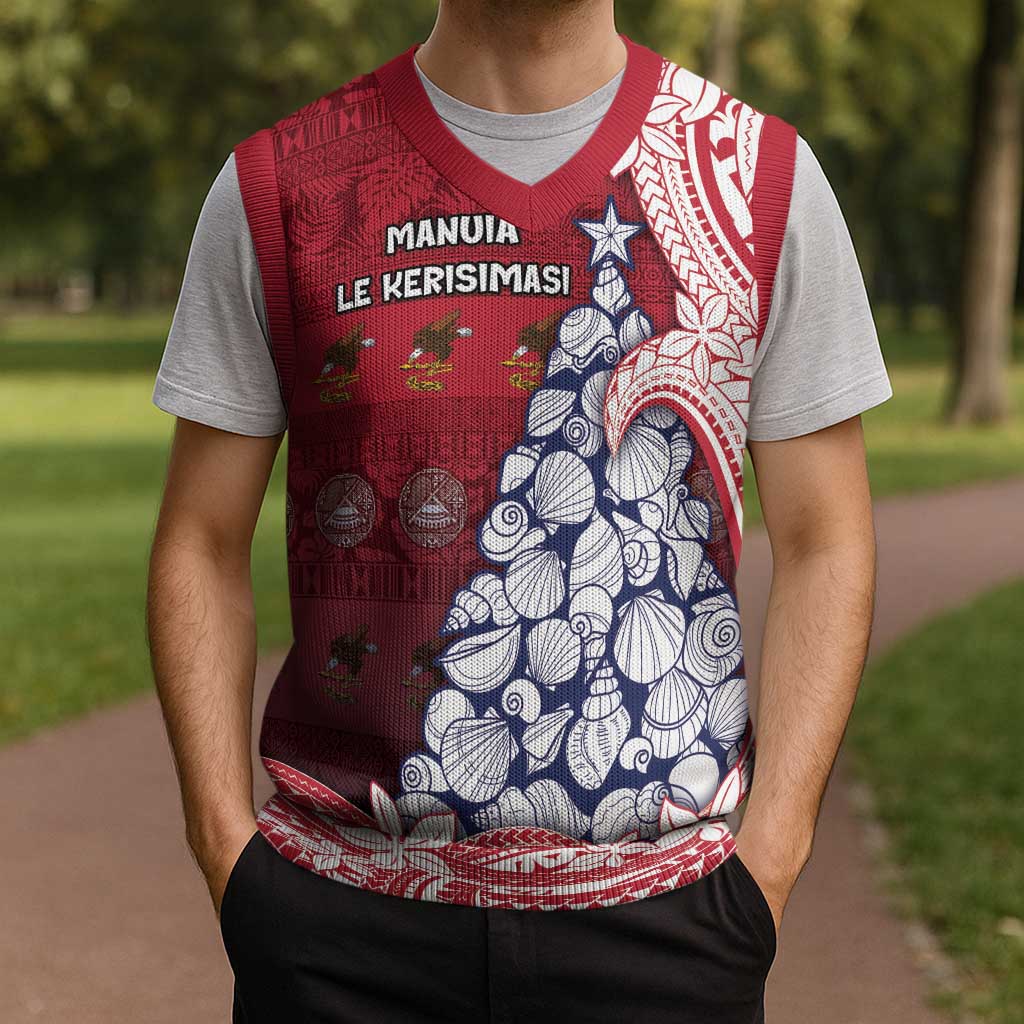 American Samoa Christmas Knitted V-Neck Vest Seashell Xmas Tree And Waves Patterns DT05 - Polynesian Pride