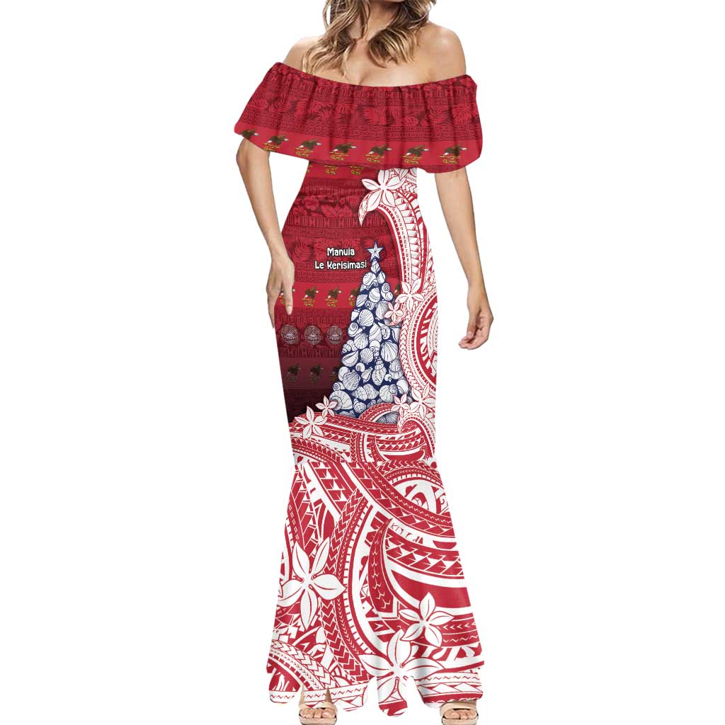 American Samoa Christmas Mermaid Dress Seashell Xmas Tree Tribal Waves - Polynesian Pride