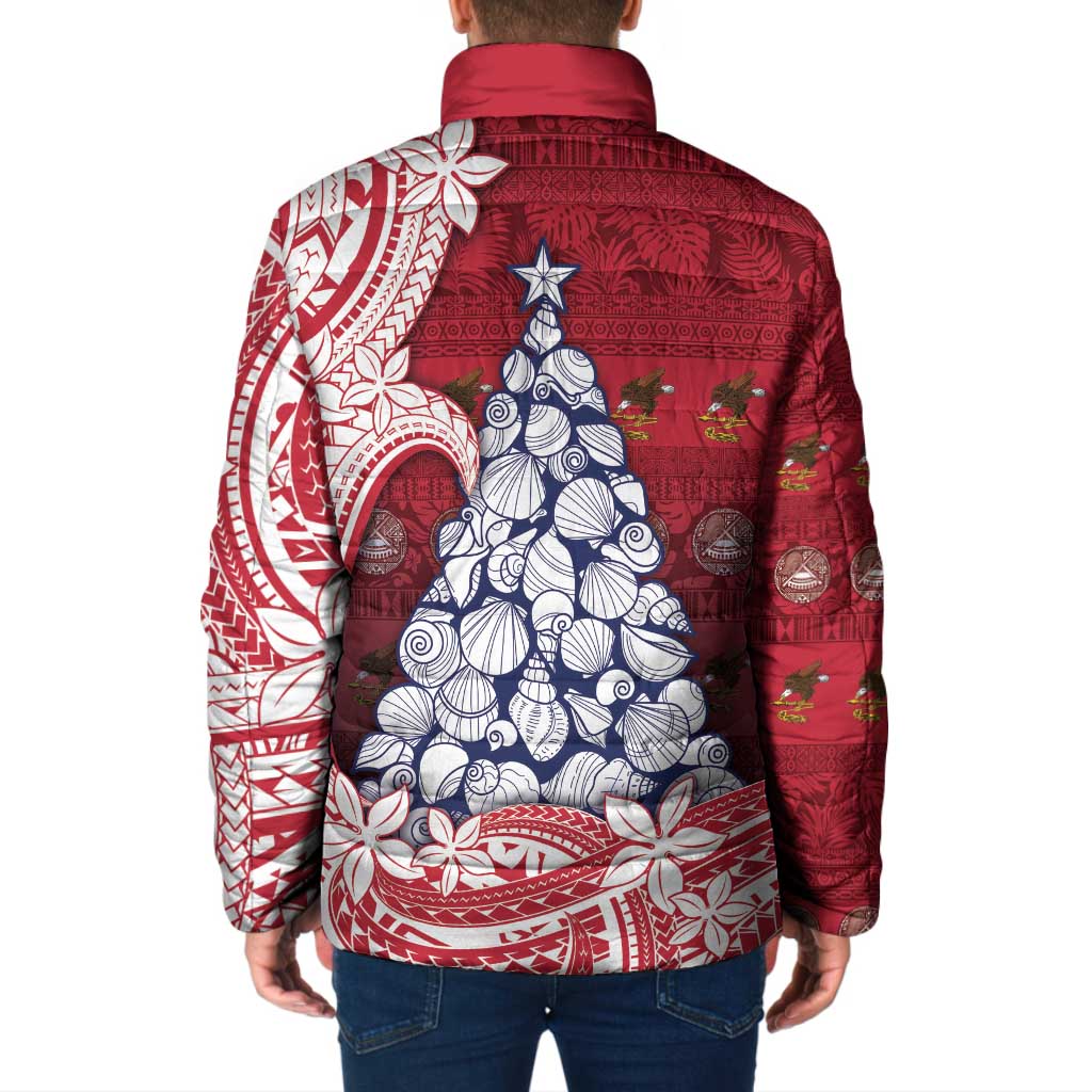 American Samoa Christmas Padded Jacket Seashell Xmas Tree Tribal Waves DT05 - Polynesian Pride