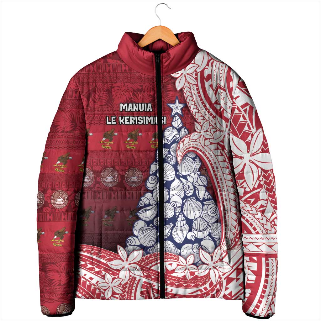 American Samoa Christmas Padded Jacket Seashell Xmas Tree Tribal Waves DT05 - Polynesian Pride