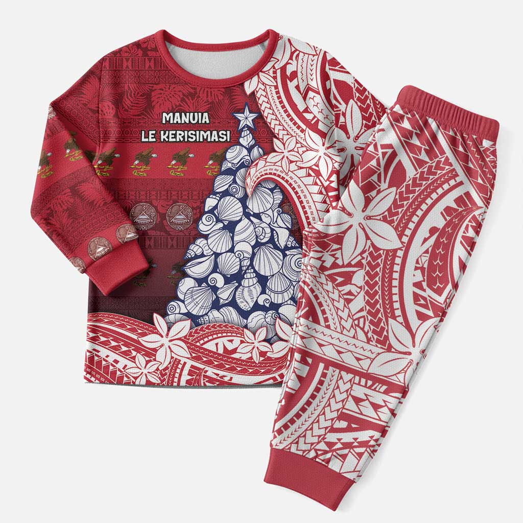 American Samoa Christmas Pajama Set Seashell Xmas Tree And Waves Patterns DT05 Men Red - Polynesian Pride
