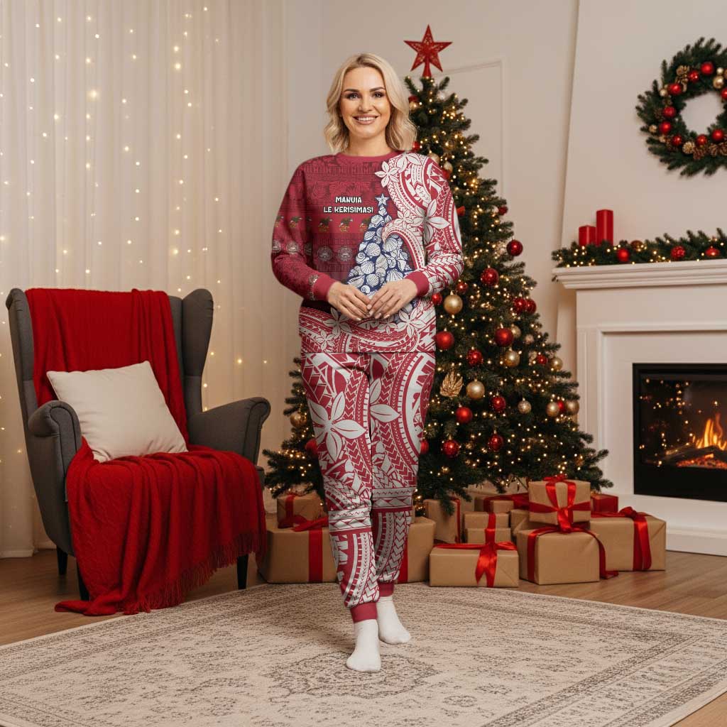 American Samoa Christmas Pajama Set Seashell Xmas Tree And Waves Patterns DT05 Women Red - Polynesian Pride