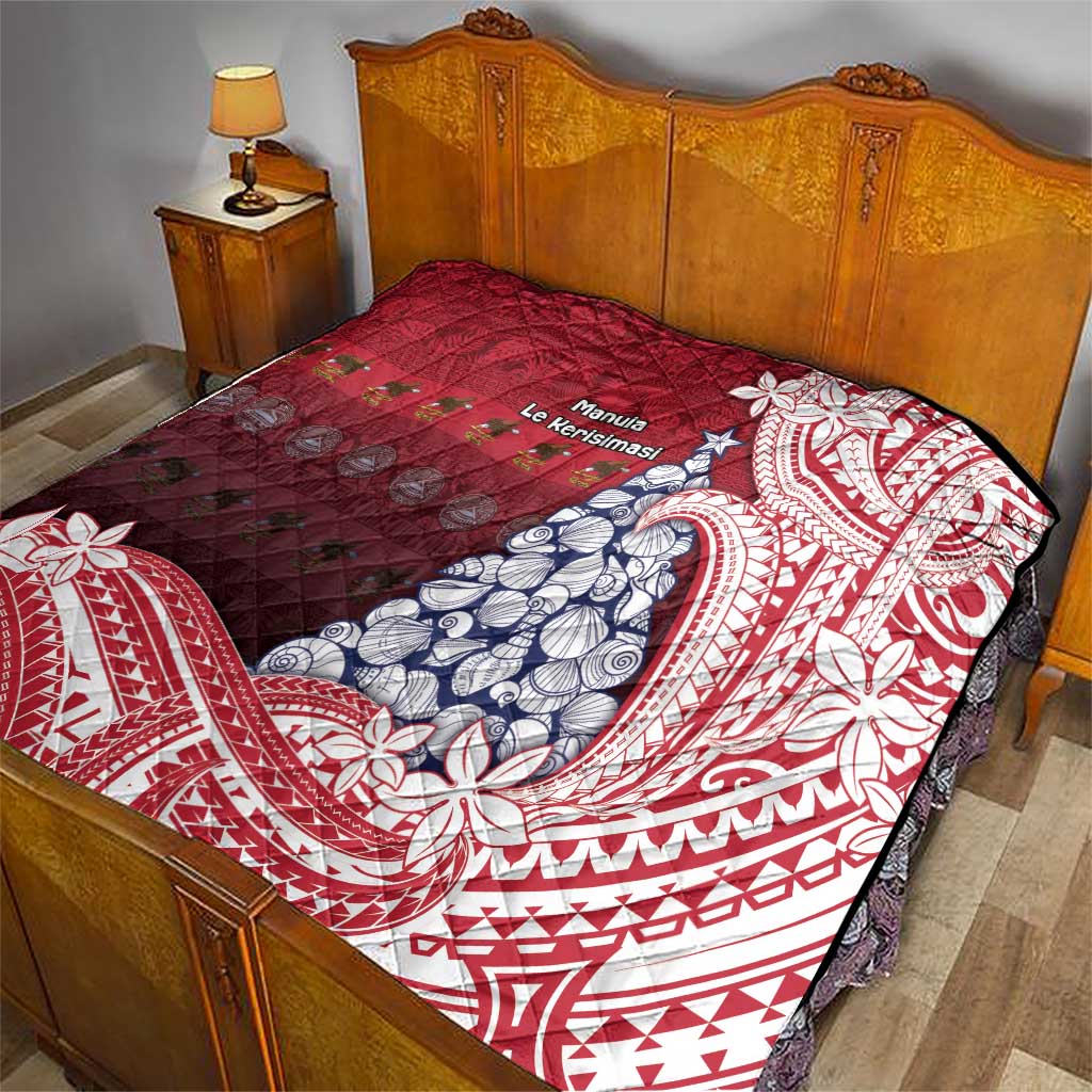 American Samoa Christmas Quilt Seashell Xmas Tree Tribal Waves - Polynesian Pride