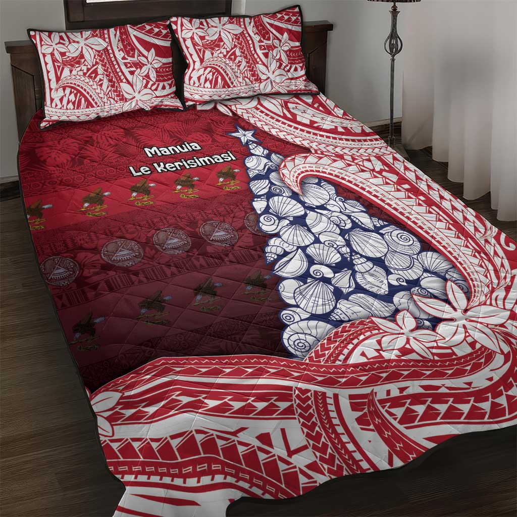 American Samoa Christmas Quilt Bed Set Seashell Xmas Tree Tribal Waves - Polynesian Pride