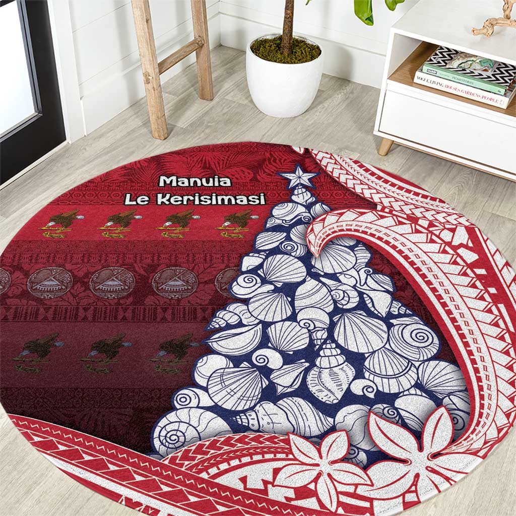 American Samoa Christmas Round Carpet Seashell Xmas Tree Tribal Waves DT05 Red - Polynesian Pride