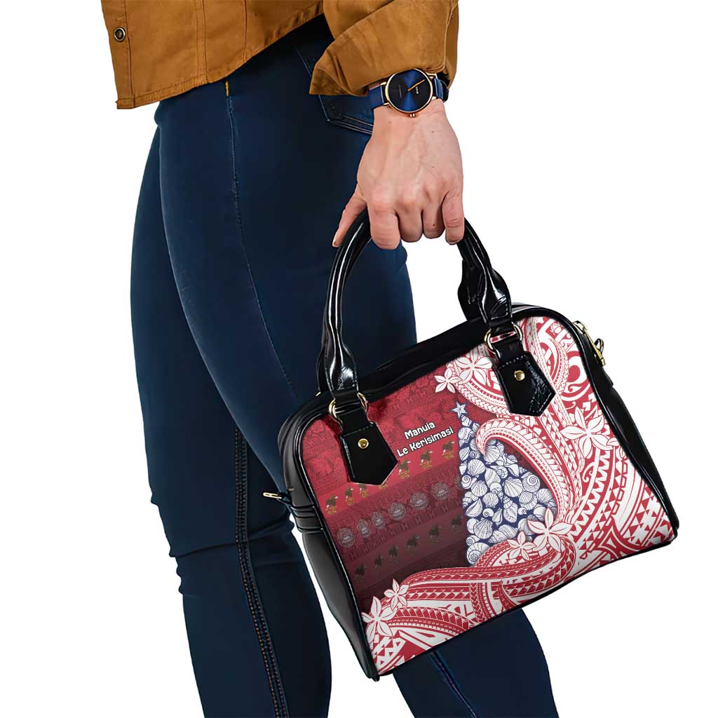 American Samoa Christmas Shoulder Handbag Seashell Xmas Tree Tribal Waves - Polynesian Pride