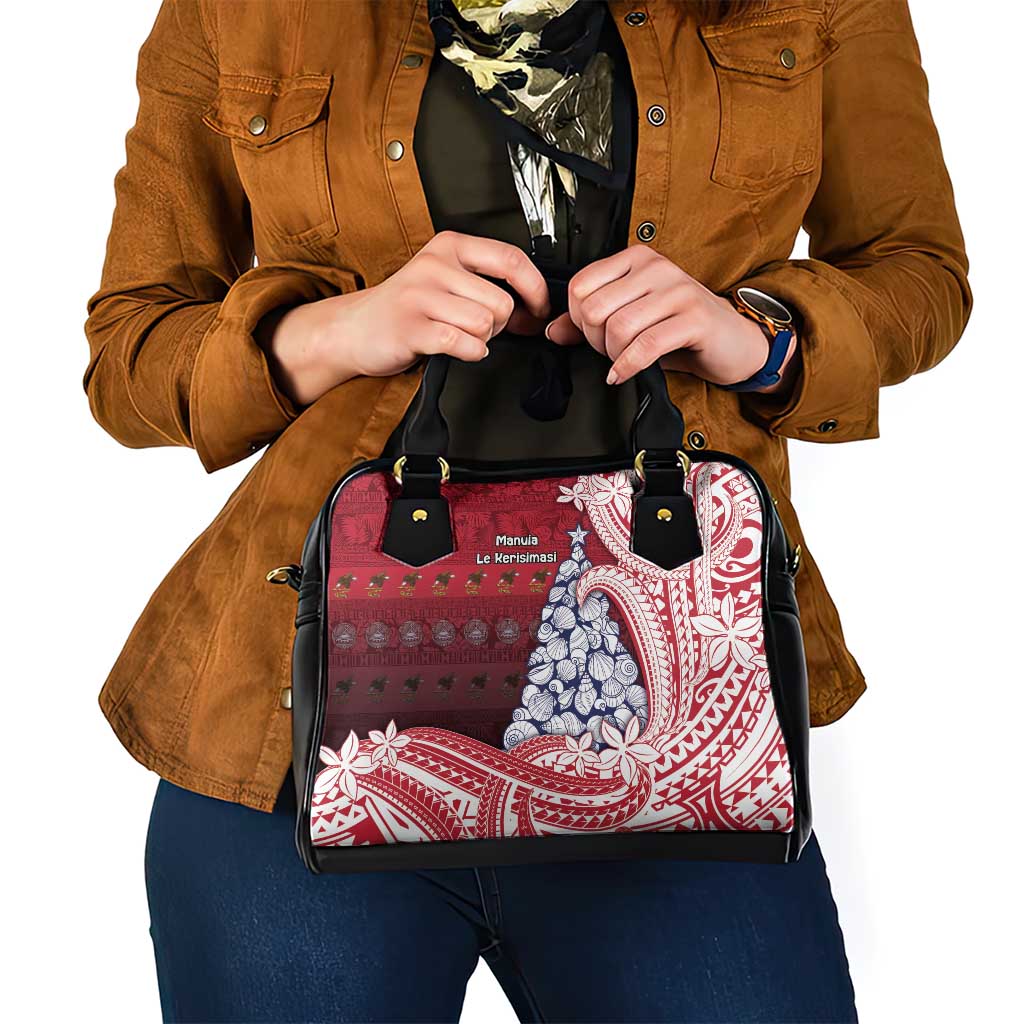American Samoa Christmas Shoulder Handbag Seashell Xmas Tree Tribal Waves - Polynesian Pride