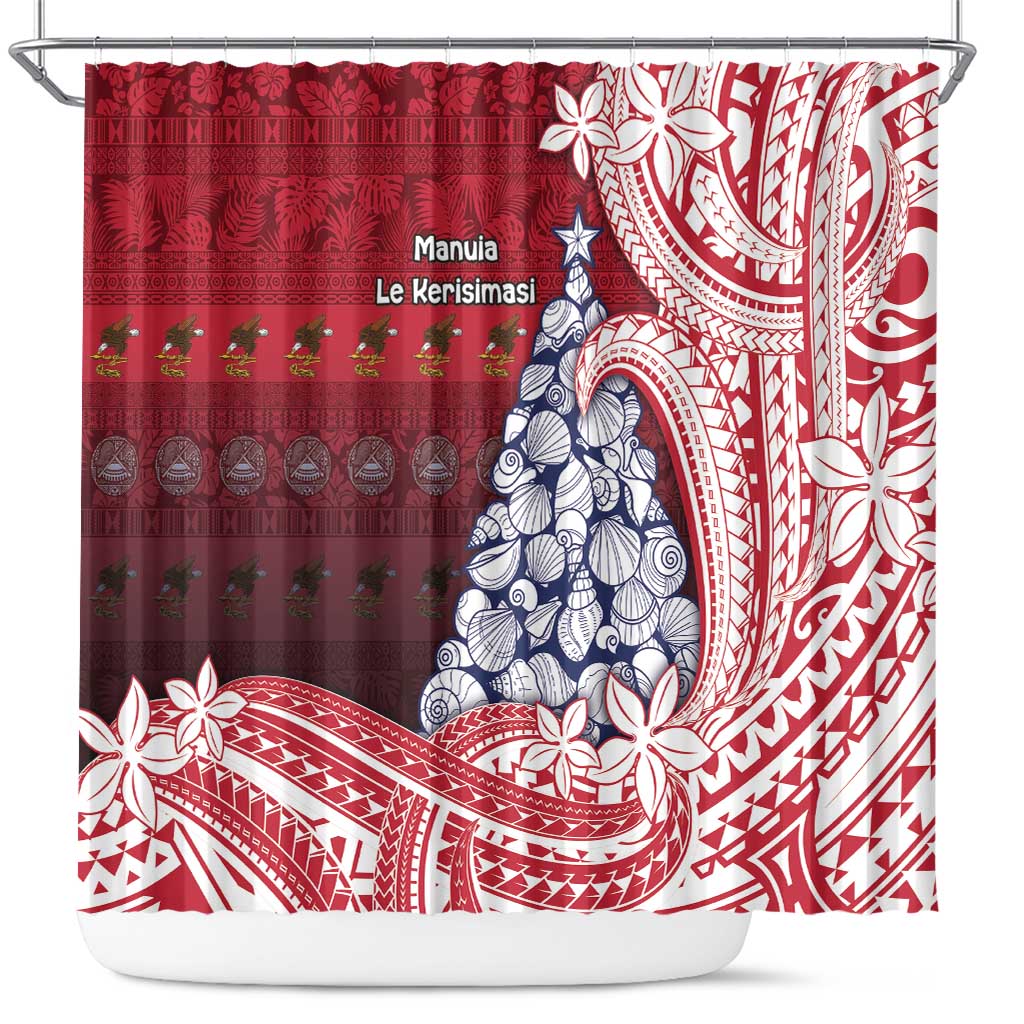 American Samoa Christmas Shower Curtain Seashell Xmas Tree Tribal Waves - Polynesian Pride