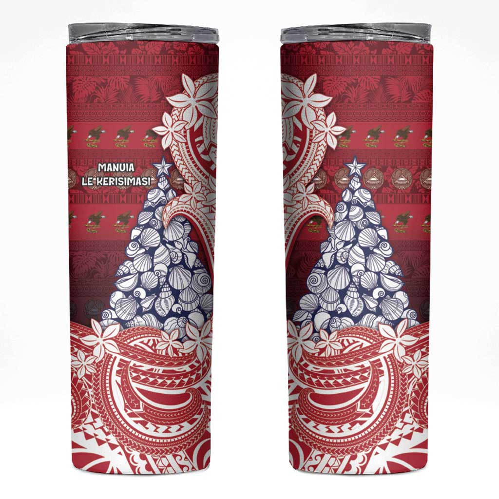 American Samoa Christmas Skinny Tumbler Seashell Xmas Tree Tribal Waves - Polynesian Pride