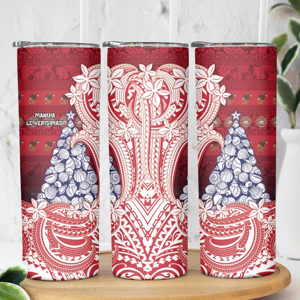 American Samoa Christmas Skinny Tumbler Seashell Xmas Tree Tribal Waves - Polynesian Pride