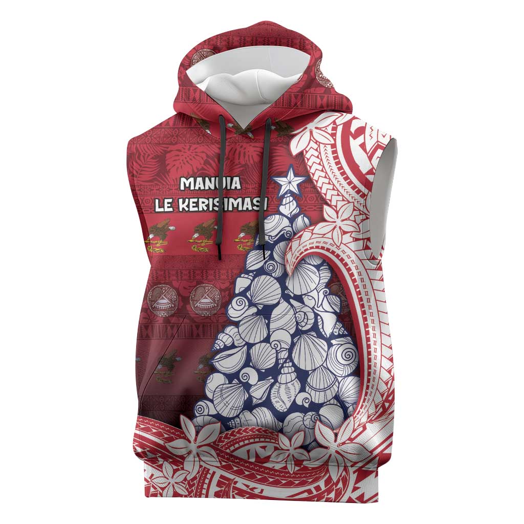 American Samoa Christmas Sleeveless Hoodie Seashell Xmas Tree Tribal Waves - Polynesian Pride