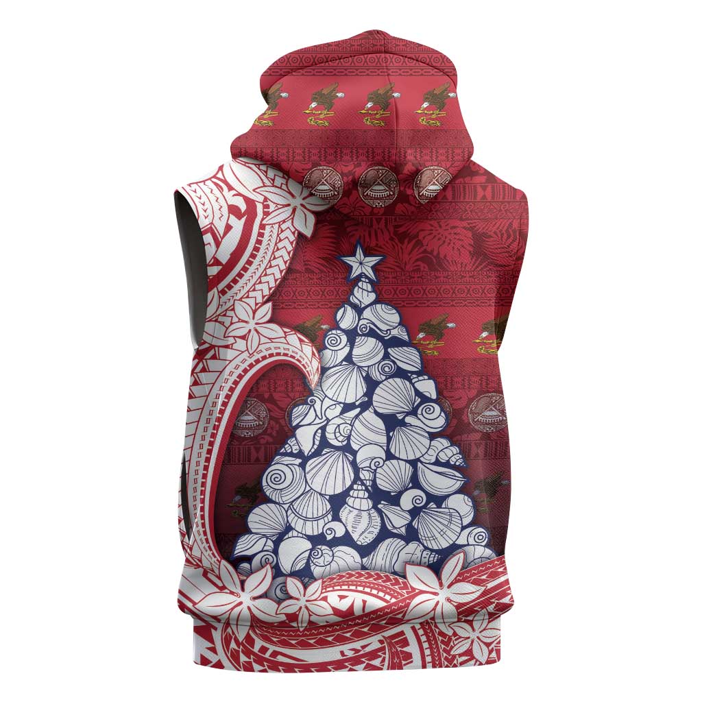 American Samoa Christmas Sleeveless Hoodie Seashell Xmas Tree Tribal Waves DT05 - Polynesian Pride