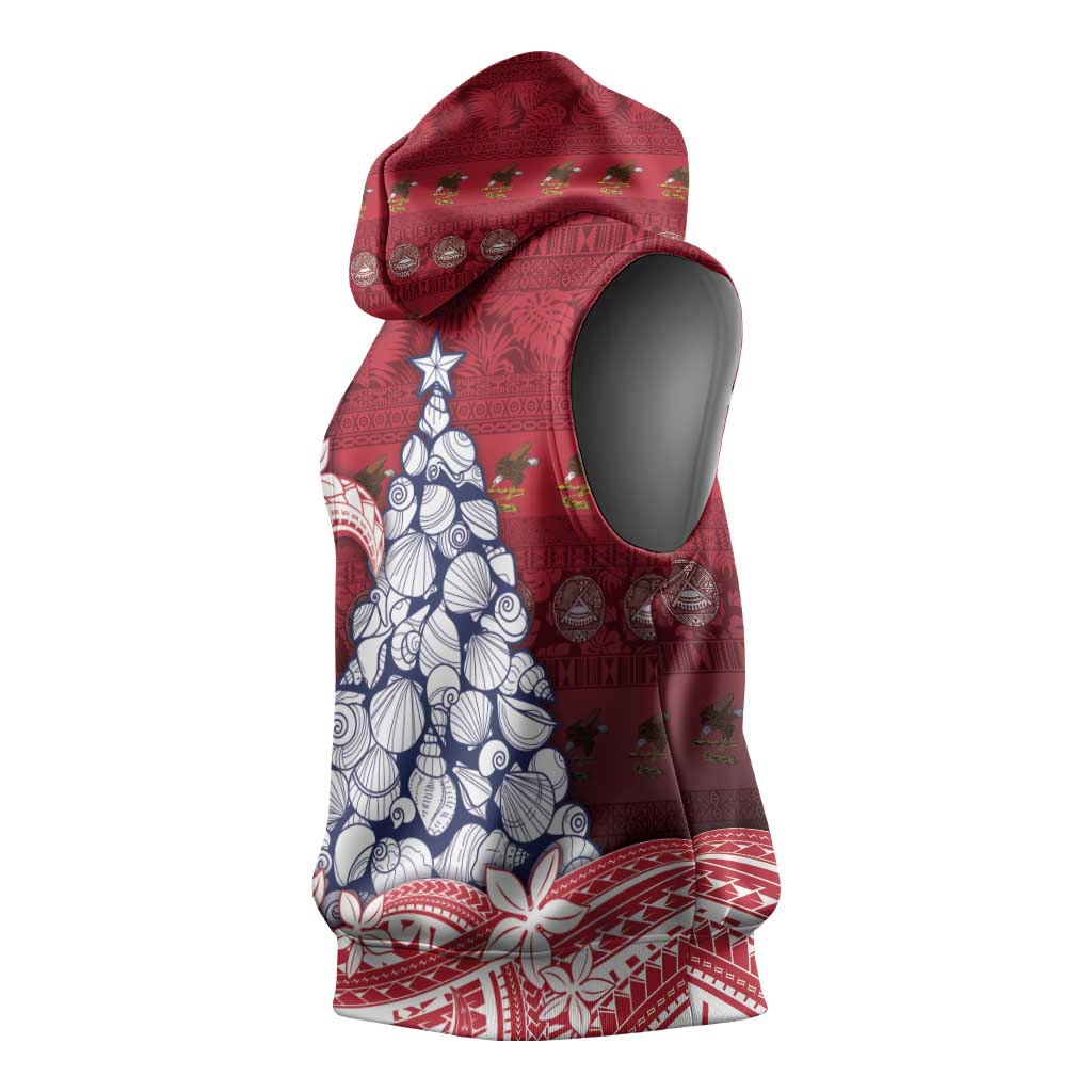 American Samoa Christmas Sleeveless Hoodie Seashell Xmas Tree Tribal Waves DT05 - Polynesian Pride