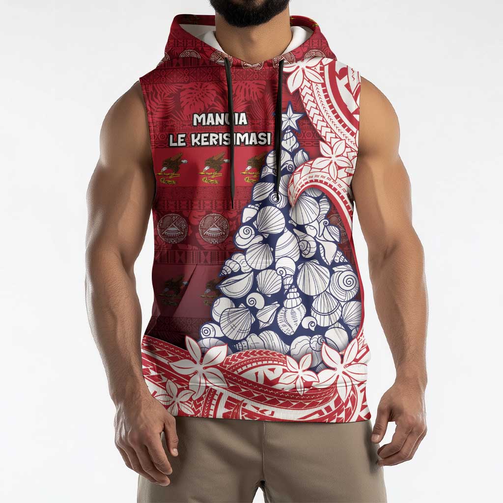 American Samoa Christmas Sleeveless Hoodie Seashell Xmas Tree Tribal Waves DT05 - Polynesian Pride