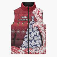 American Samoa Christmas Sleeveless Puffer Jacket Seashell Xmas Tree Tribal Waves DT05 Unisex Red - Polynesian Pride