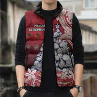 American Samoa Christmas Sleeveless Puffer Jacket Seashell Xmas Tree Tribal Waves DT05 - Polynesian Pride