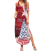 American Samoa Christmas Summer Maxi Dress Seashell Xmas Tree Tribal Waves - Polynesian Pride