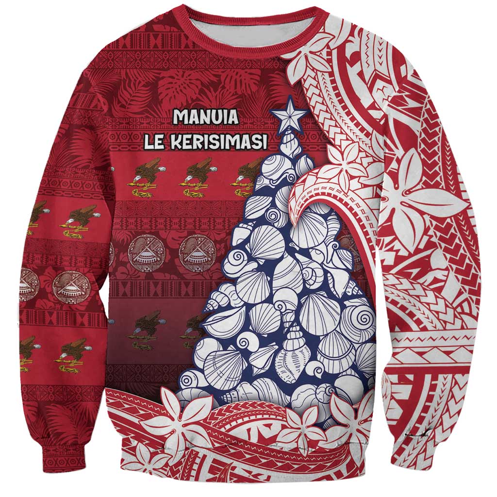 American Samoa Christmas Sweatshirt Seashell Xmas Tree Tribal Waves DT05 Unisex Red - Polynesian Pride