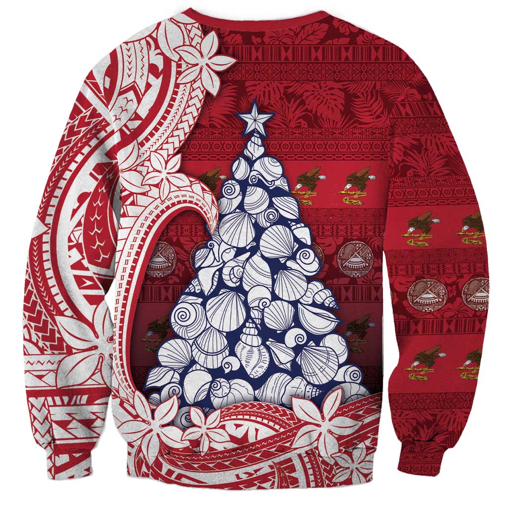 American Samoa Christmas Sweatshirt Seashell Xmas Tree Tribal Waves DT05 - Polynesian Pride