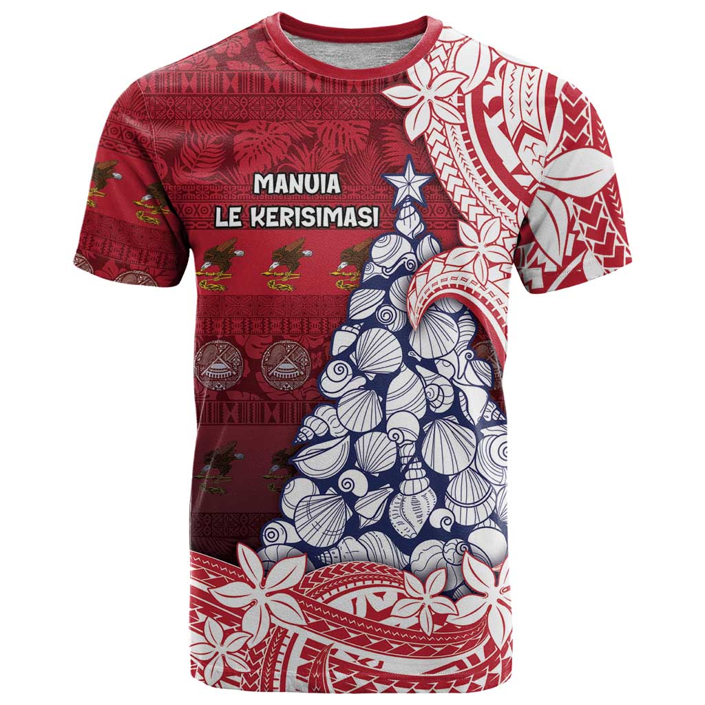 American Samoa Christmas T Shirt Seashell Xmas Tree Tribal Waves - Polynesian Pride