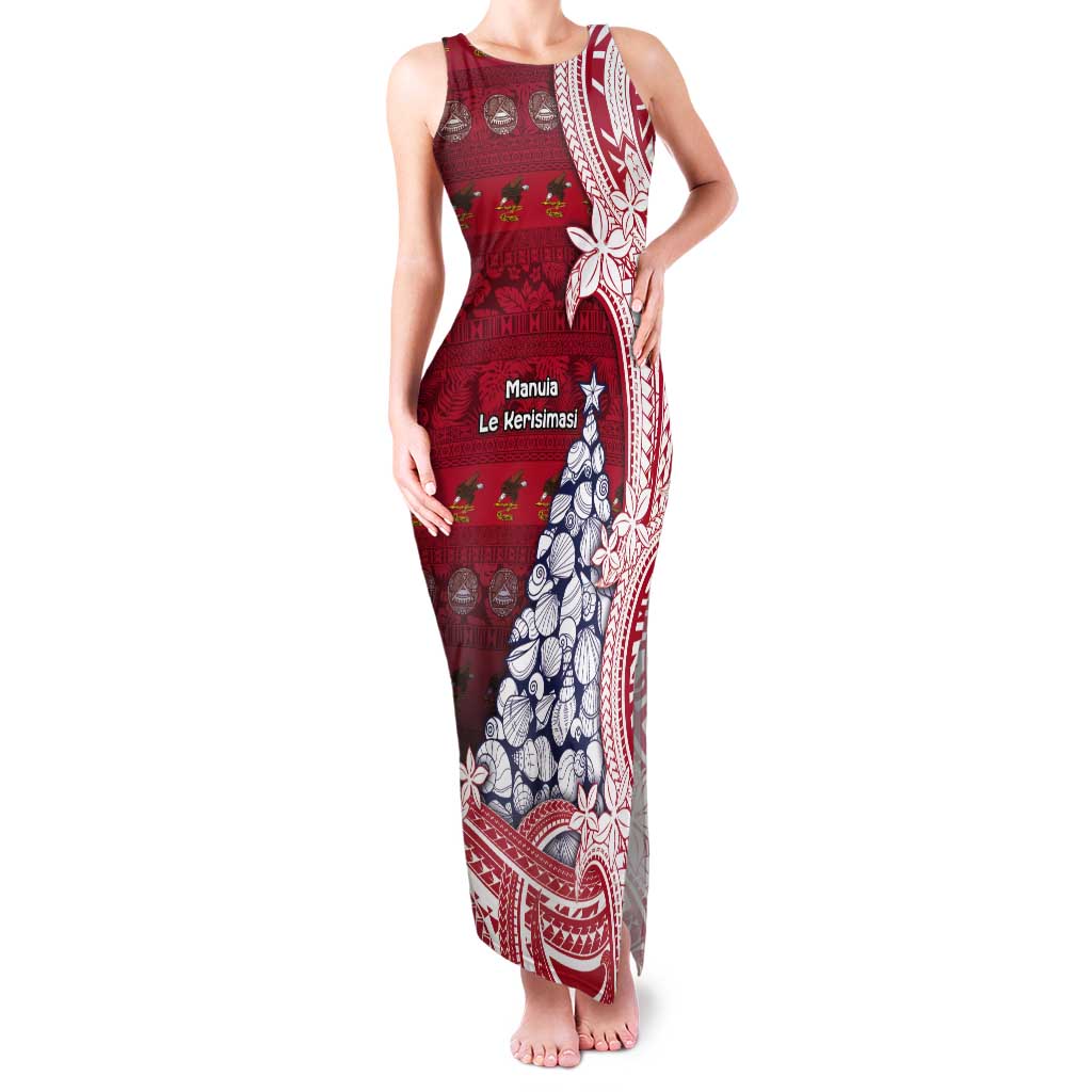 American Samoa Christmas Tank Maxi Dress Seashell Xmas Tree Tribal Waves - Polynesian Pride