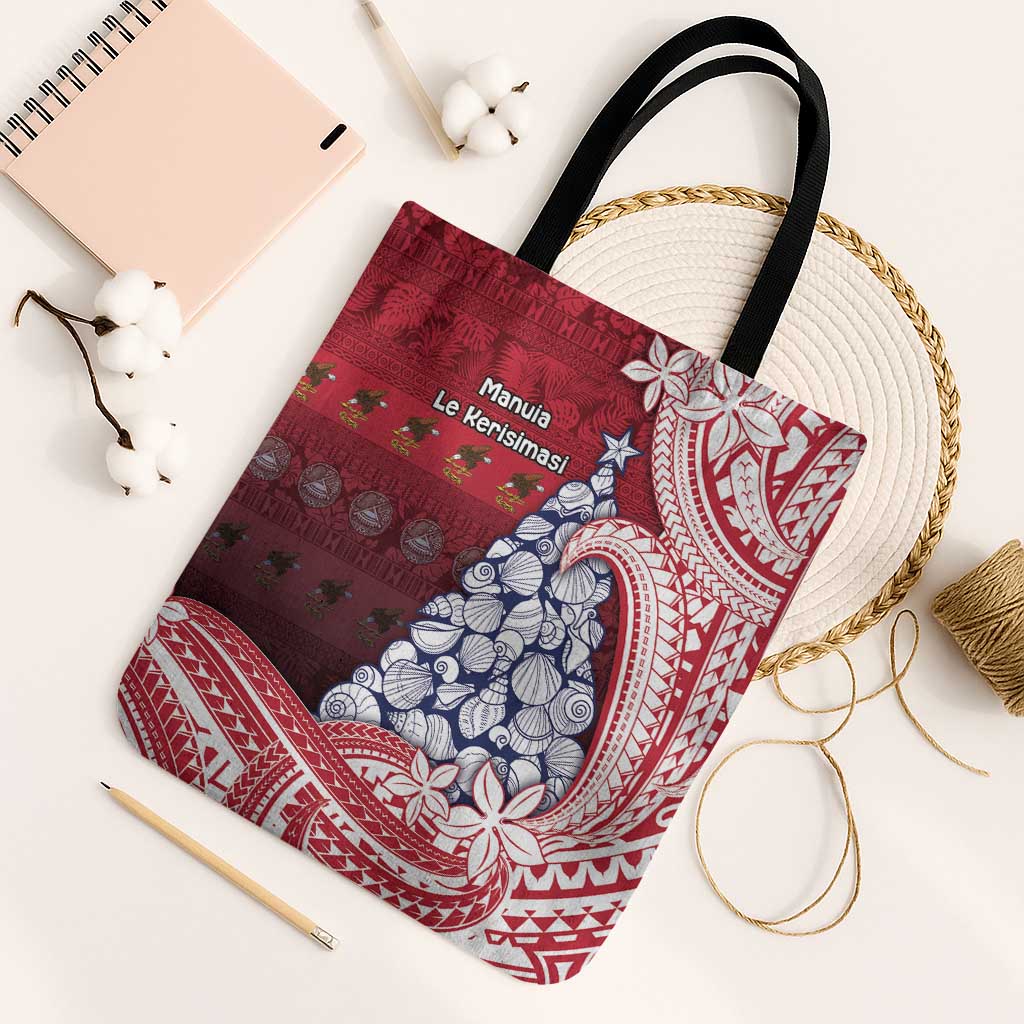 American Samoa Christmas Tote Bag Seashell Xmas Tree Tribal Waves - Polynesian Pride