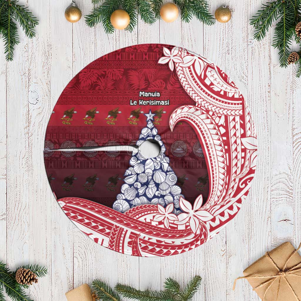 American Samoa Christmas Tree Skirt Seashell Xmas Tree And Waves Patterns DT05 Casual Red - Polynesian Pride