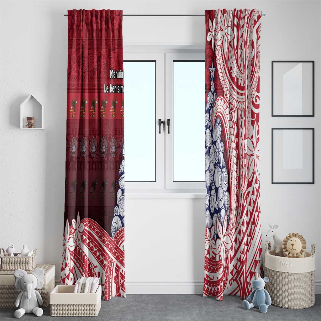 American Samoa Christmas Window Curtain Seashell Xmas Tree Tribal Waves DT05 - Polynesian Pride