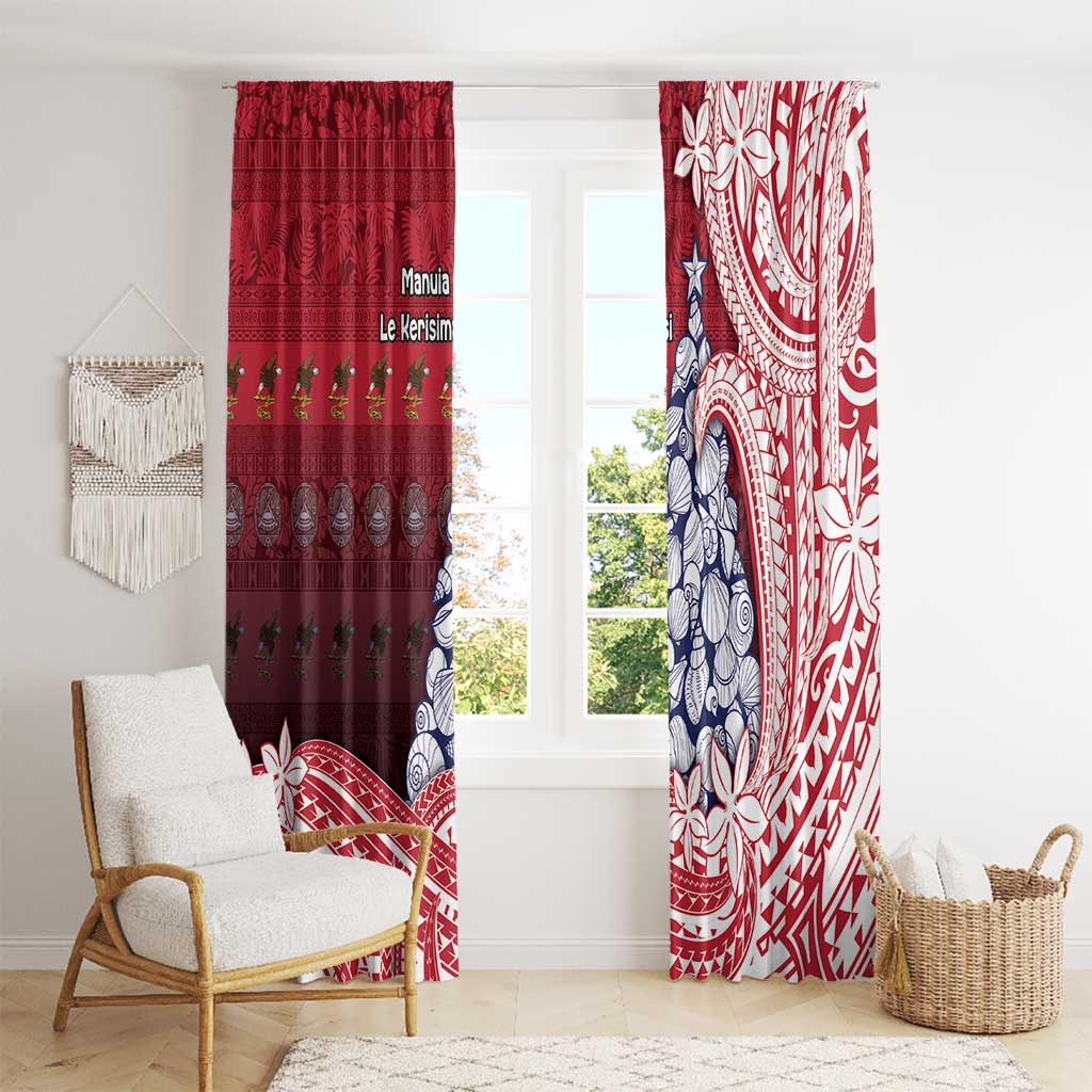 American Samoa Christmas Window Curtain Seashell Xmas Tree Tribal Waves DT05 - Polynesian Pride
