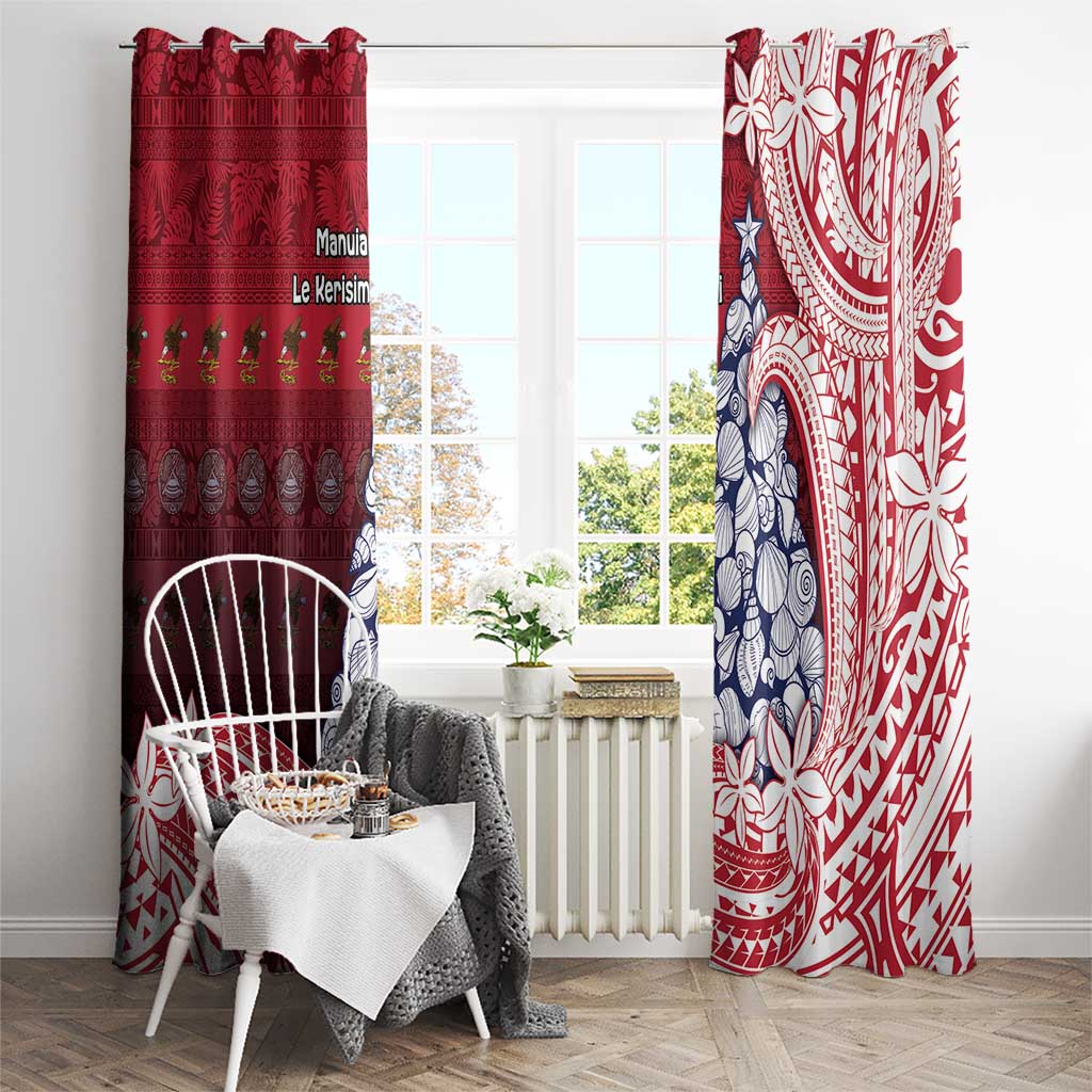 American Samoa Christmas Window Curtain Seashell Xmas Tree Tribal Waves DT05 - Polynesian Pride