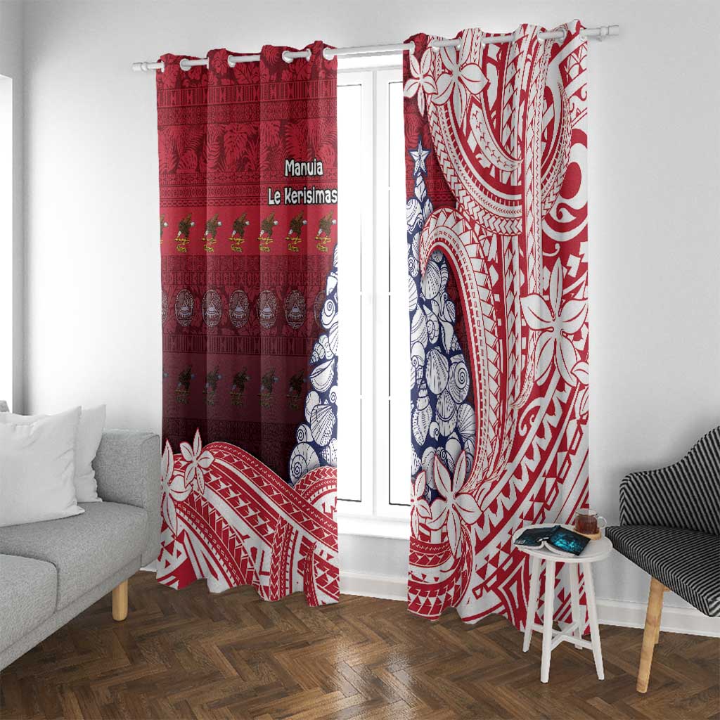 American Samoa Christmas Window Curtain Seashell Xmas Tree Tribal Waves DT05 With Grommets Red - Polynesian Pride