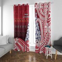 American Samoa Christmas Window Curtain Seashell Xmas Tree Tribal Waves DT05 With Grommets Red - Polynesian Pride