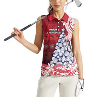 American Samoa Christmas Women Sleeveless Polo Shirt Seashell Xmas Tree Tribal Waves - Polynesian Pride