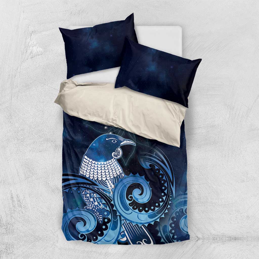New Zealand Matariki Bedding Set Maori Tui Bird Blue Galaxy DT05 US Twin 172cm x 218cm Blue - Polynesian Pride