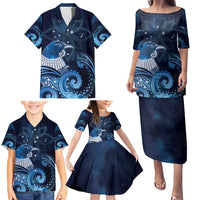 New Zealand Matariki Family Matching Puletasi and Hawaiian Shirt Maori Tui Bird Blue Galaxy DT05 - Polynesian Pride