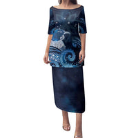 New Zealand Matariki Family Matching Puletasi and Hawaiian Shirt Maori Tui Bird Blue Galaxy DT05 Mom's Dress Blue - Polynesian Pride