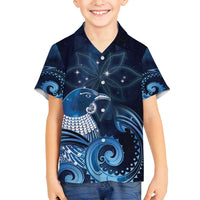 New Zealand Matariki Family Matching Puletasi and Hawaiian Shirt Maori Tui Bird Blue Galaxy DT05 Son's Shirt Blue - Polynesian Pride
